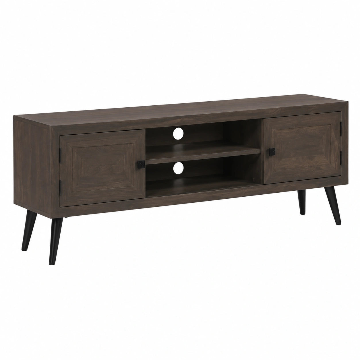 Credenza TV in Mango Massello con Armadietti e Ripiani, Stile Retrò Industriale, Facile da Montare
