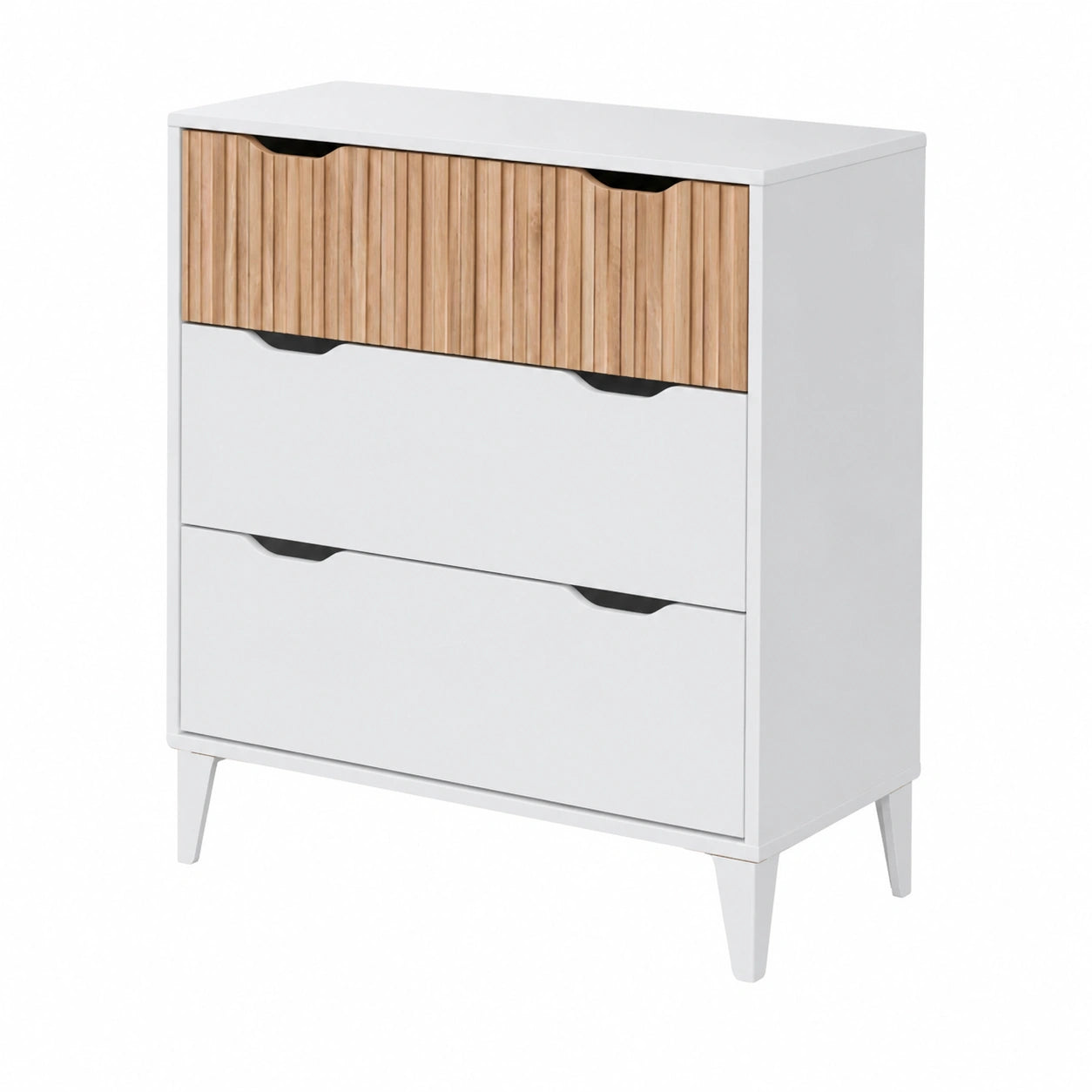 Cassettiera Moderna Nordica con 3 Cassetti, Design Scandinavo, Bianco e Rovere