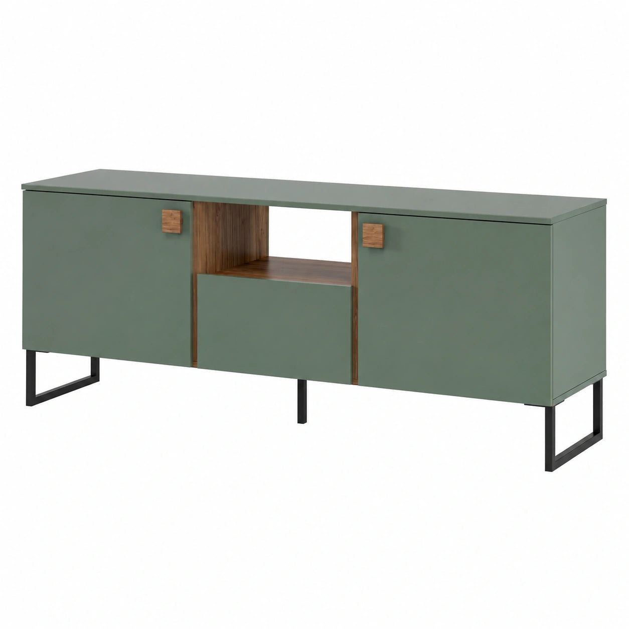 Mobile Porta TV Moderno con Ante Ribalta e Cassetto, Design Nordico, Verde e Rovere, 179x60x40 cm
