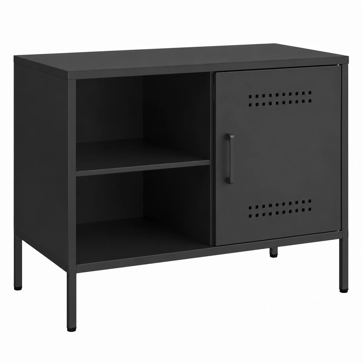 Mobile TV stile industriale nero con ripiani aperti, 68x39x50,5 cm per soggiorno