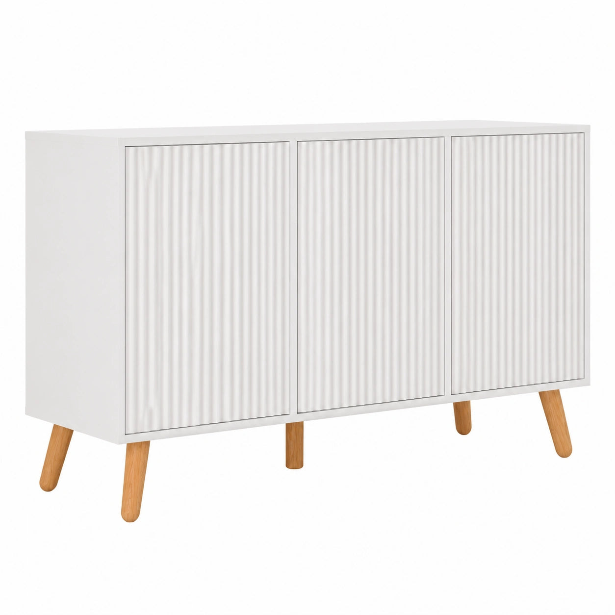 Credenza Moderna Renzo in Bianco con Piedi in Legno e Ante Scanalate