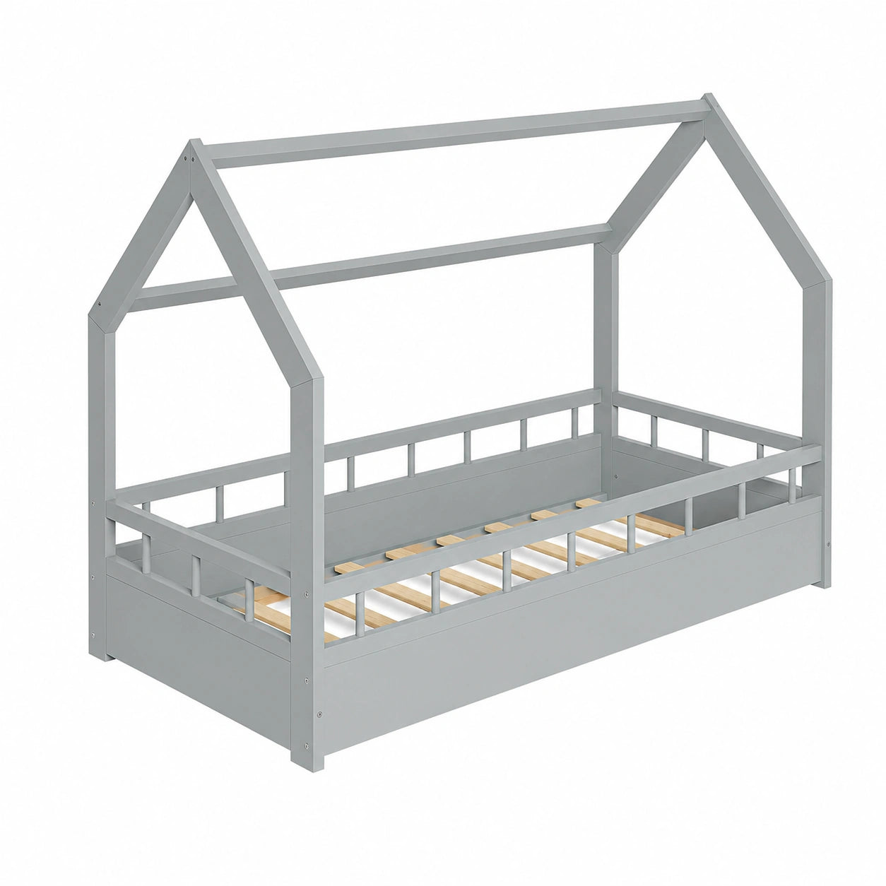 Letto Casetta per Bambini 80x160 cm in Legno Massello con Sponda di Sicurezza - Design Montessori Nordico