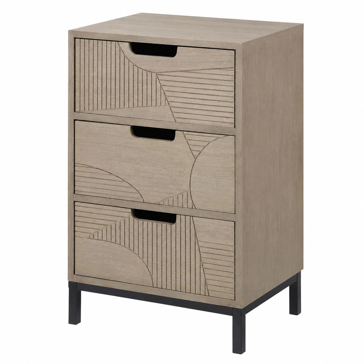 Comodino Industrial in Legno e Metallo con 3 Cassetti, Nero e Marrone - 53x35x30 cm