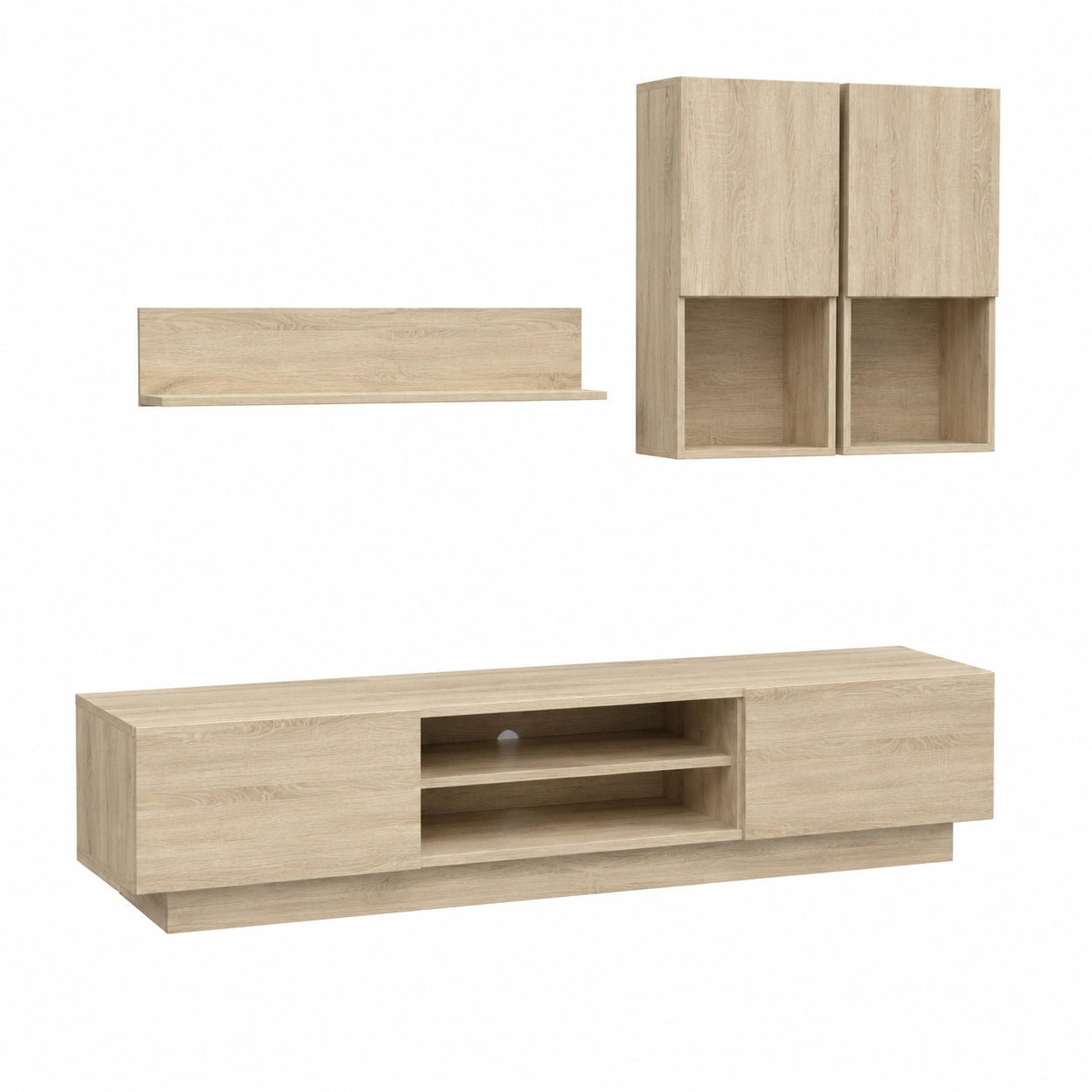 Mobile da Soggiorno Nordico con Porta TV, Rovere Naturale e Antracite, L200 x P38 x H180