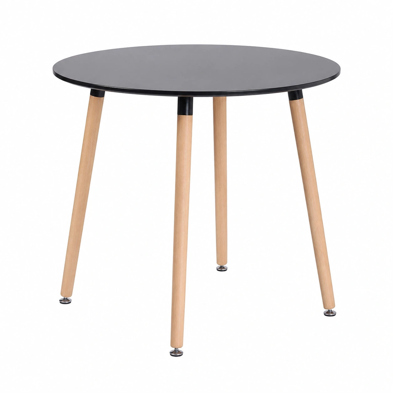 Tavolo Rotondo in Stile Nordico con Gambe in Faggio, 80x75 cm, Nero