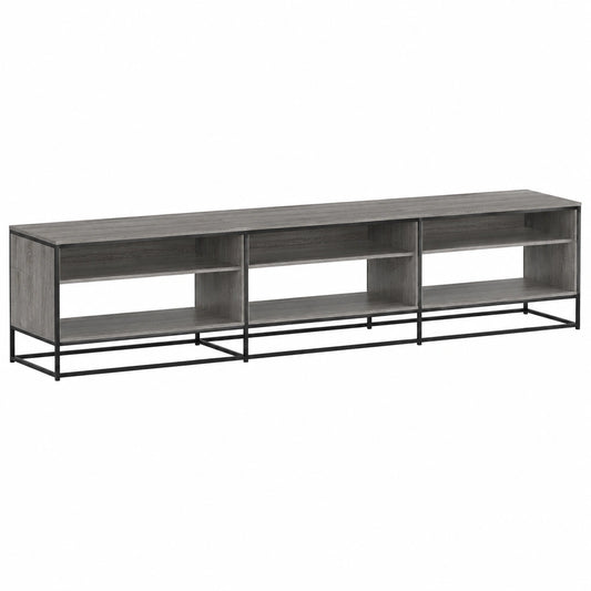 Tavolino TV Industriale 270x40x46 cm in Grigio Sonoma con Struttura in Metallo e 6 Scomparti