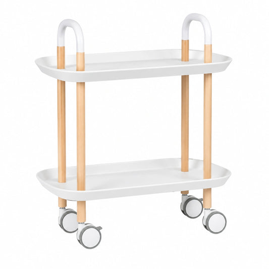 Carrello in Legno Massello Multiuso per Casa, Stile Nordico Moderno, Ideale per Cucina e Camera da Letto, Colore Bianco