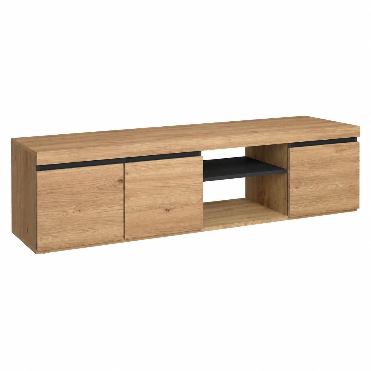 Skraut Home - Mobile TV Nordico con 3 Ante e Ripiano - 160x40x41 cm - Rovere e Nero