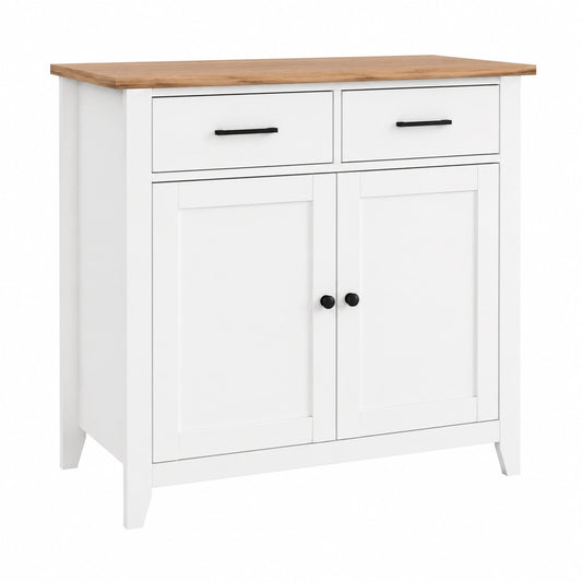 Credenza Rustica in Legno con Armadi e Cassetti, Bianco 82x40x91cm