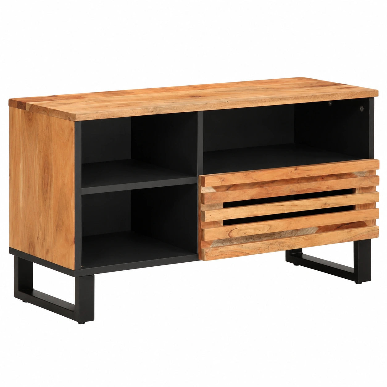Mobile TV industriale in legno di acacia, 80x34x46 cm, ampio spazio per riviste e DVD