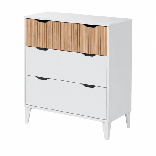 Cassettiera Moderna Nordica con 3 Cassetti, Design Scandinavo, Bianco e Rovere