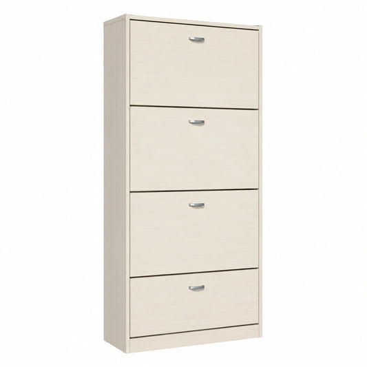 Armadio per Scarpe in Legno con Scomparti Doppio, Design Sottile (4 Ante, 63x24x150H cm, Bianco Nordico)