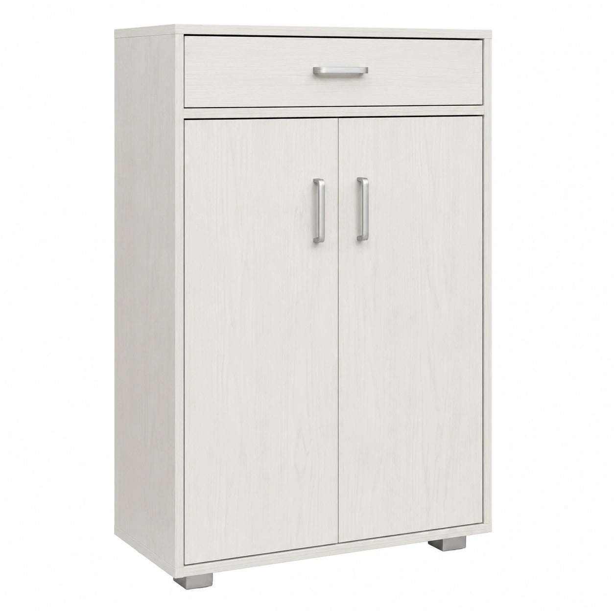 Scarpiera Salvaspazio con 4 Ripiani, 2 Ante e 1 Cassetto in Legno Melaminico, 63x33x95H cm, Bianco Nordico