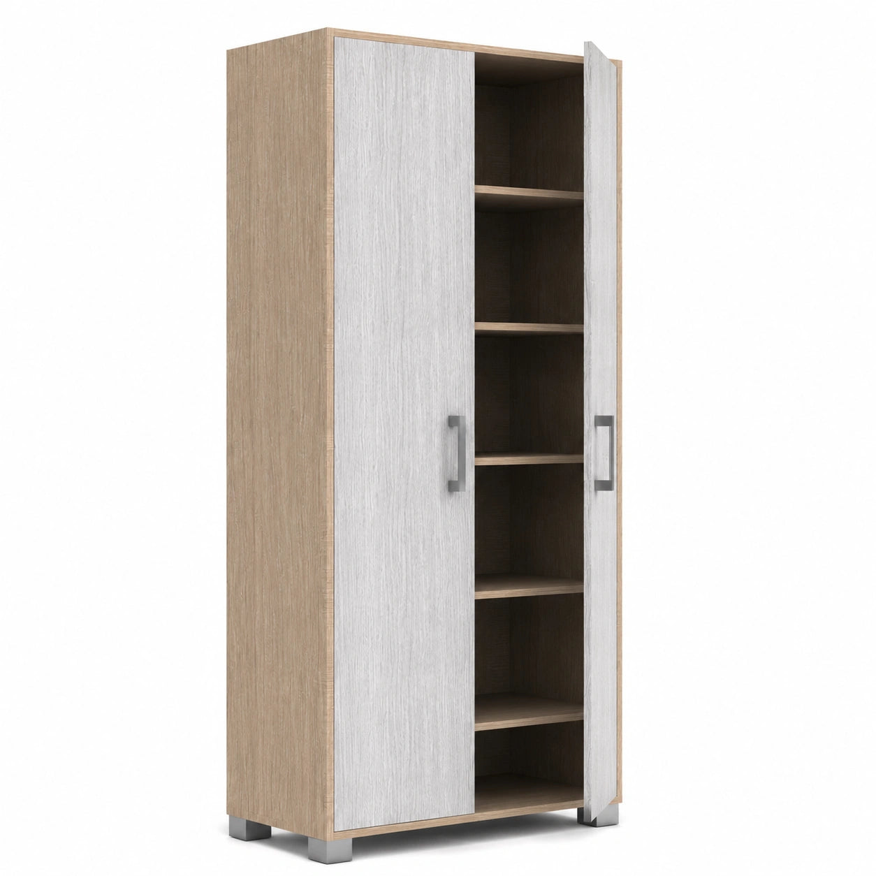 Scarpiera Alta Moderna con 6 Ripiani in Rovere Nordico e Bianco