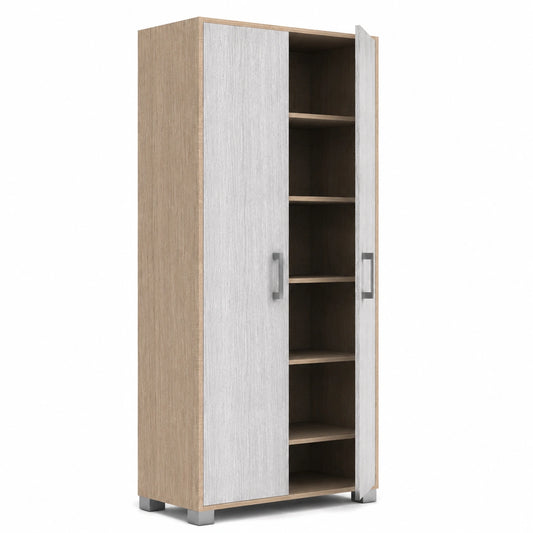 Scarpiera Alta Moderna con 6 Ripiani in Rovere Nordico e Bianco