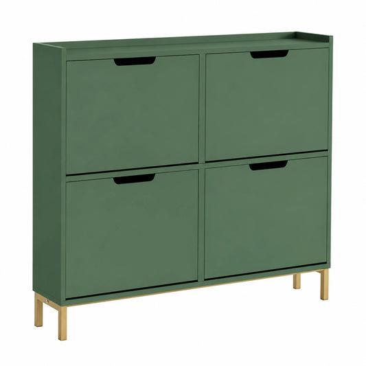Scarpiera Salvaspazio con Ante Ribalta in Legno, Verde Scuro, 100x19x90 cm