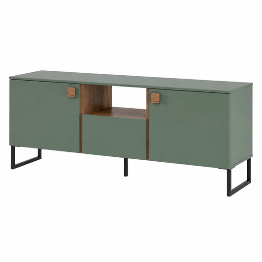 Mobile Porta TV Moderno con Ante Ribalta e Cassetto, Design Nordico, Verde e Rovere, 179x60x40 cm