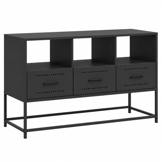 Mobile TV Fengshui nero in acciaio con 3 scomparti e 3 cassetti, stile industriale, 100,5x39x60,5 cm