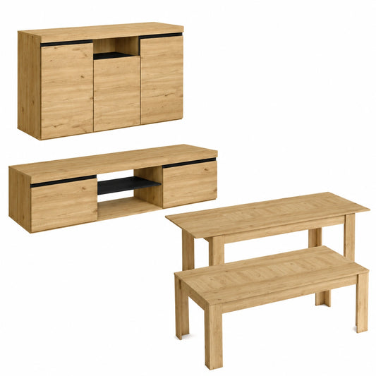 Set Mobili Soggiorno Stile Nordico in Rovere e Nero