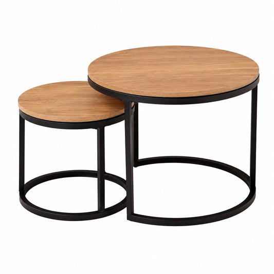Coppia di Tavolini Rotondi da Caffè Impilabili, Design Moderno in Metallo, Perfetti per Soggiorno e Caffetteria, Dimensioni Multiple - Marrone Scuro