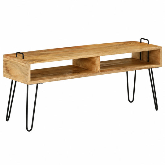 Mobile TV in legno di mango con gambe in acciaio, 110x35x45 cm, per soggiorno stile industriale
