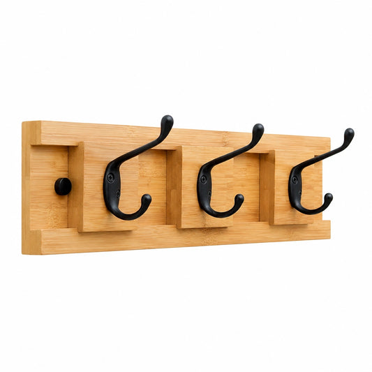 Appendiabiti da parete in legno naturale con ganci regolabili, design scandinavo