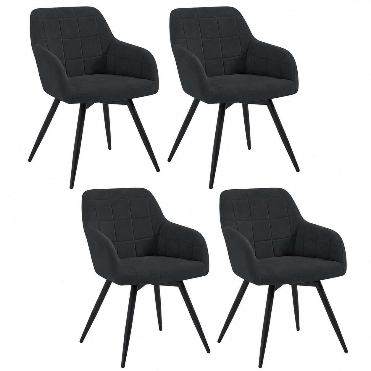 Set 4 Sedie WOLTU Girevoli in Velluto, Ergonomiche con Gambe in Metallo, per Casa e Ufficio, Nero