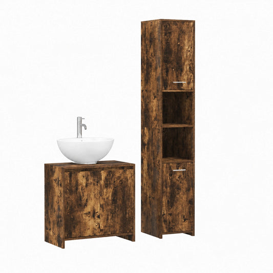 Armadio da Bagno in Legno di Rovere Fumé 30x30x183,5cm - Stile Nordico Moderno