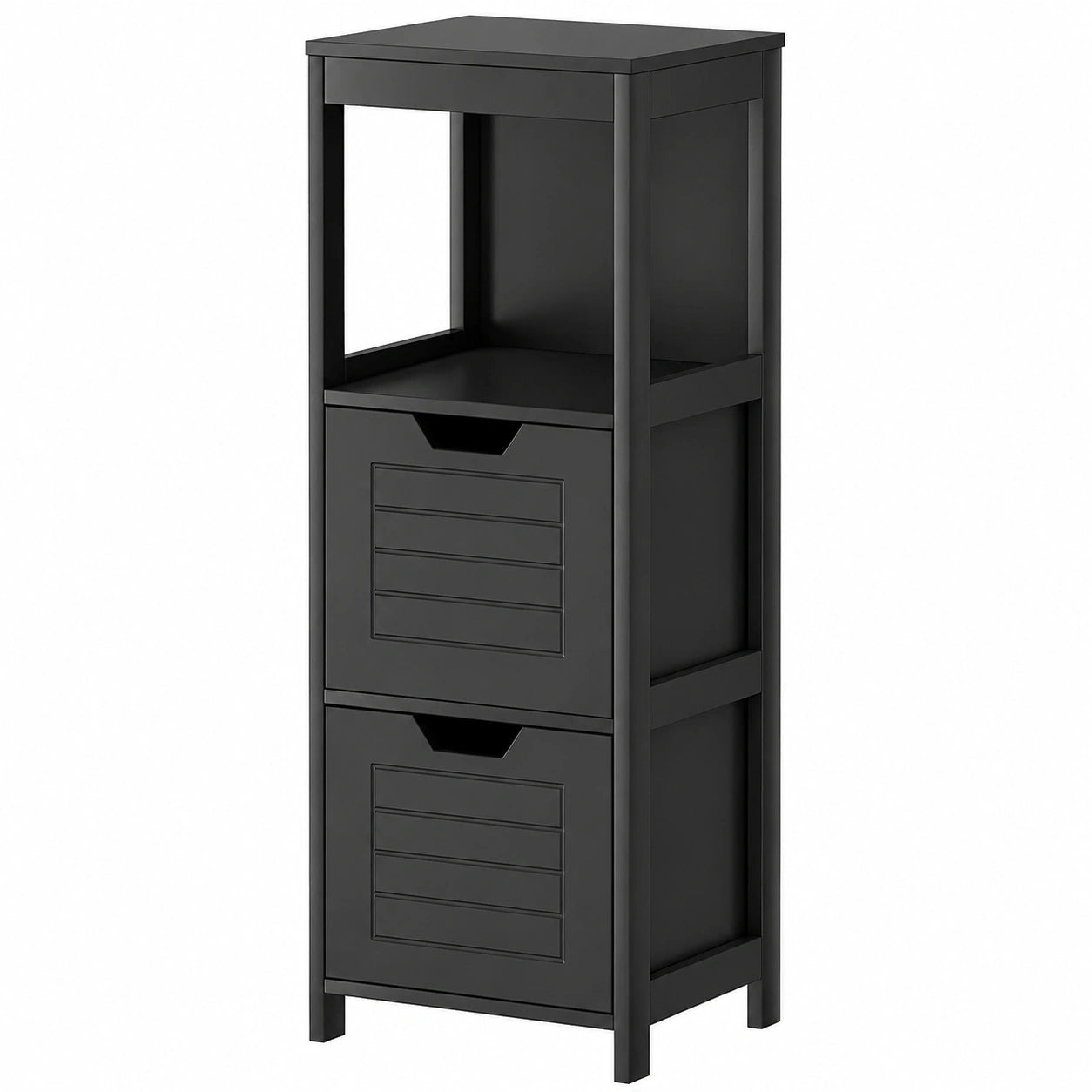 Armadietto da Bagno Minimalista in Legno con Cassetto e Scomparto, Bianco e Nero, 30x30x89 cm