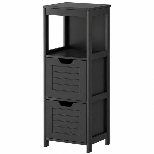 Armadietto da Bagno Minimalista in Legno con Cassetto e Scomparto, Bianco e Nero, 30x30x89 cm