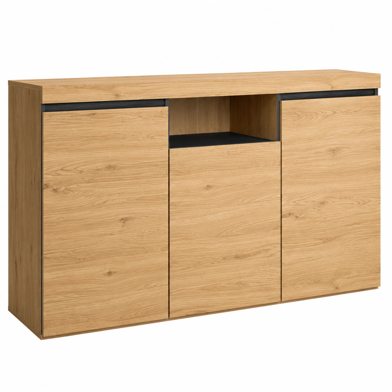 Credenza Skraut Home in Stile Nordico, 3 Ante, 140x40x81 cm, Rovere e Nero