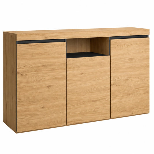 Credenza Skraut Home in Stile Nordico, 3 Ante, 140x40x81 cm, Rovere e Nero