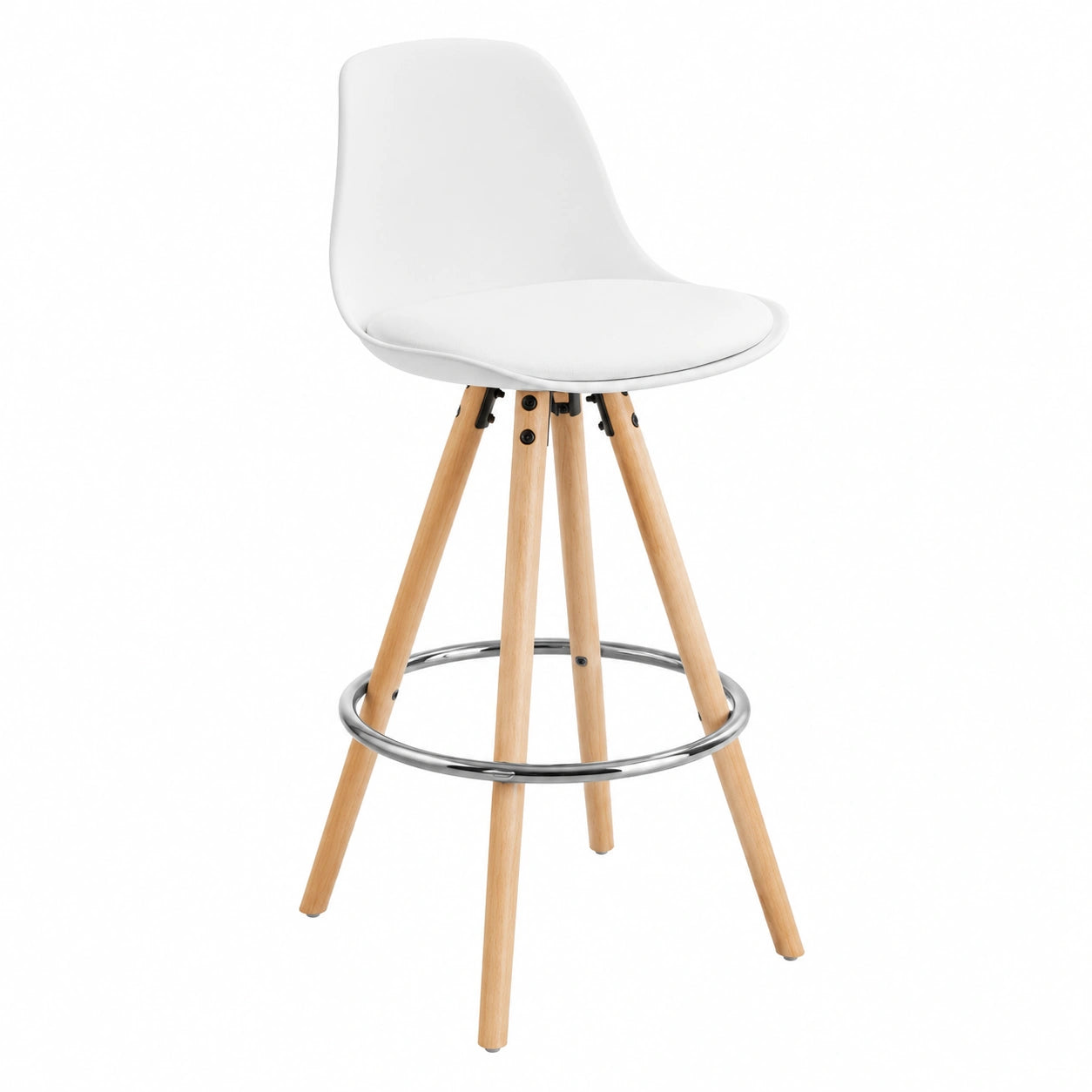 Set di 2 Sgabelli Bar WOLTU, Sedie Alte con Schienale e Poggiapiedi, Ideali per Cucina e Bar, Gambe in Legno, Rivestimento in PU Bianco