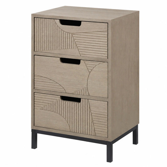 Comodino Industrial in Legno e Metallo con 3 Cassetti, Nero e Marrone - 53x35x30 cm