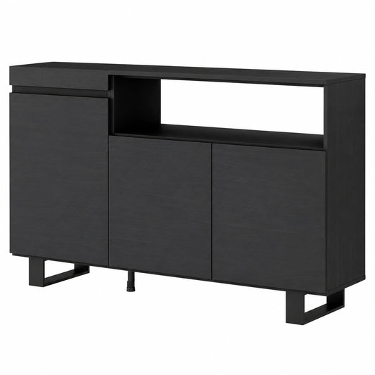 Credenza in Stile Industriale con 3 Ante, 150x87x35cm, Nero per Cucina o Ingresso