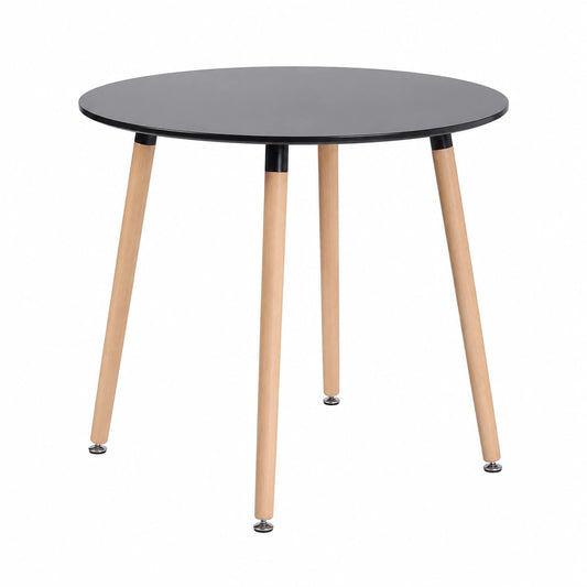 Tavolo Rotondo in Stile Nordico con Gambe in Faggio, 80x75 cm, Nero