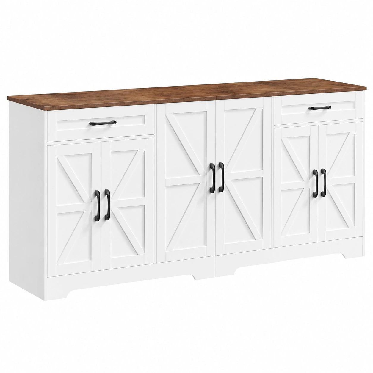 HOCSOK Mobile Sala da Pranzo 180 cm, Buffet Cucina con 8 Scomparti e 2 Cassetti, Credenza con 6 Ante, Mobile TV Bianco