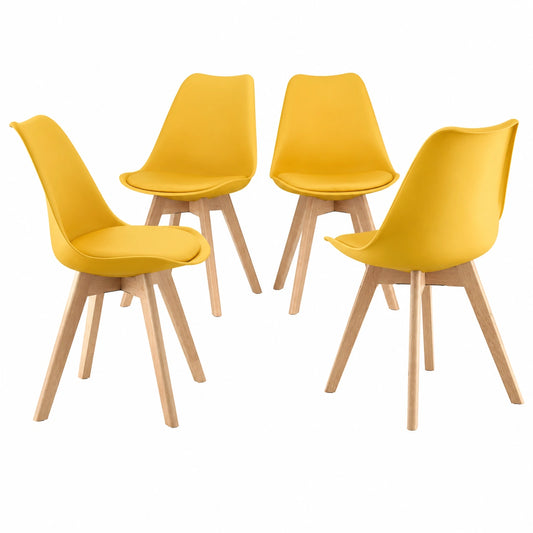 Sedie Moderne Nordic Greta, Set di 4, Senape, Polipropilene e Faggio, per Cucina e Soggiorno