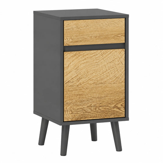 Comodino Moderno HOMCOM con Cassetto e Armadietto, Tavolino Multiuso con Ripiano Regolabile, Grigio Scuro e Legno
