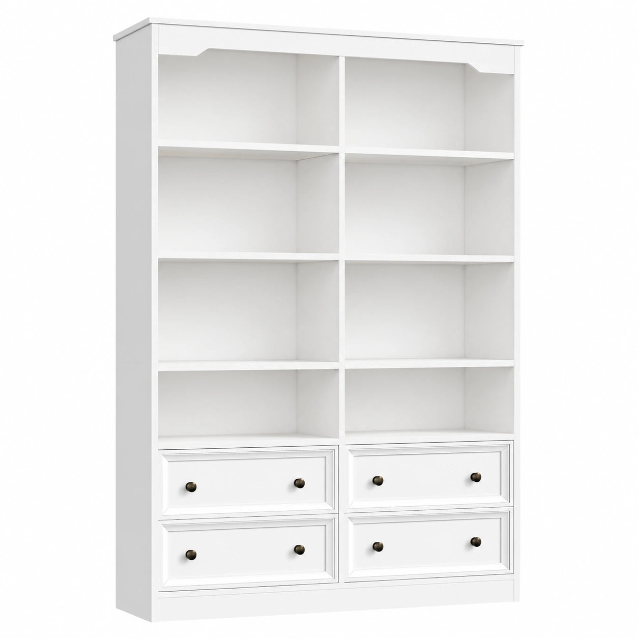 Libreria FirFurd 180 cm con 8 Scomparti e 4 Cassetti, Stile Nordico, Bianco