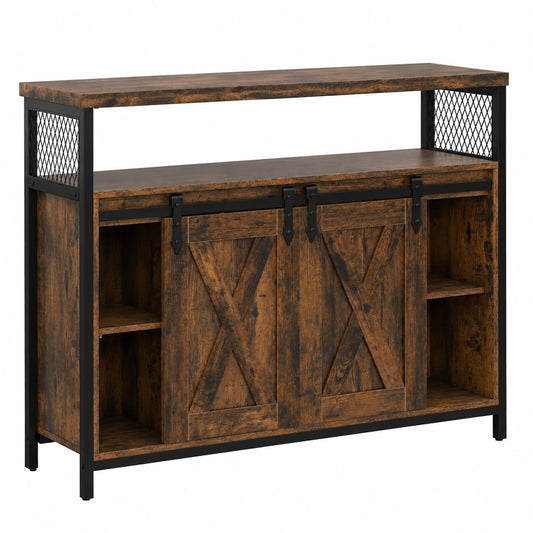 Credenza Industriale con Ante Scorrevoli e Scomparti Regolabili, Mobile Portaoggetti per Soggiorno e Cucina, 100 x 33 x 80 cm, Marrone